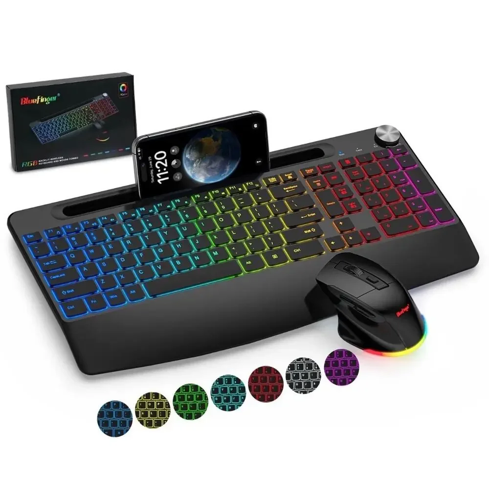 Bluefinger RGB Wireless Keyboard Mouse Combo Rechargeable Ergonomic NEW Open Box